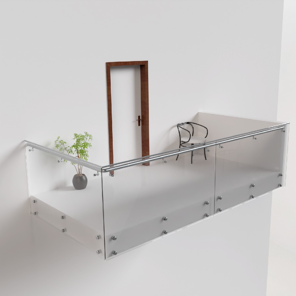 Glass railing with point mounting for a frameless all-glass look
